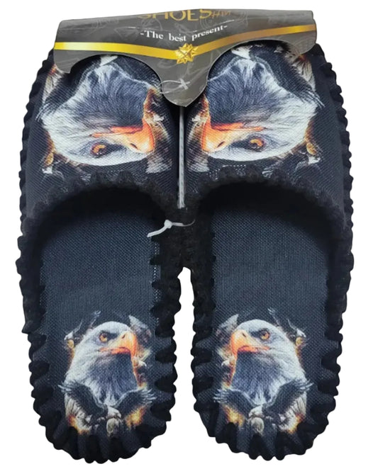 Сиви домашни пантофи PantofiBG с принт орел